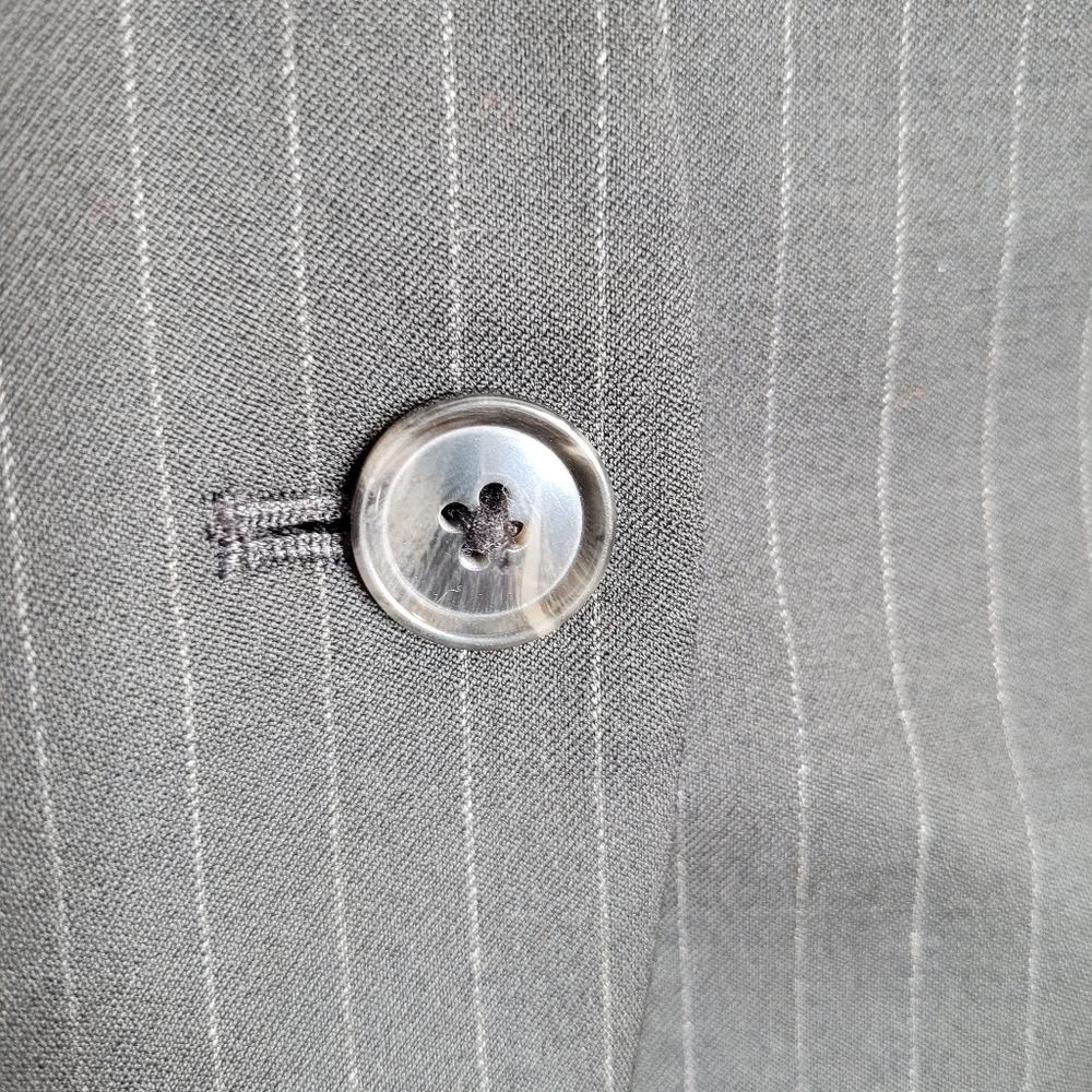 WHBM Single Button Pinstriped Leather Accent Blazer - Picture 6 of 14